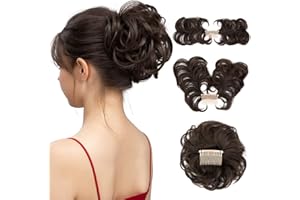 youngways Messy Bun Hair Piece Side Comb Clip in Hair Bun Hairpiece for Women Short Natural Straight Versatile Adjustable Styles Easy Hair pieces (Dark Brown-C)