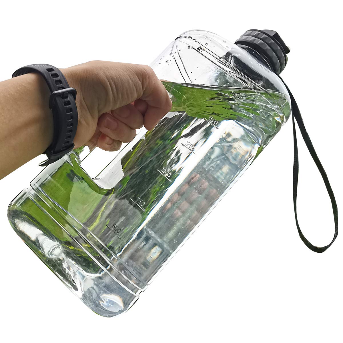 Water Bottle 2.2 Litre Big Gym Bottle Triangular Extra-Strong 100% Leak proof BPA Free Eco Plastic Motivational Half Gallon Gym Bottle with Handle Time Marking Sports Outdoors Men Adult (Clear)