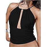 Milumia Women's Cut Out Ruched Halter Crop Top Sleeveless Racerback Tank Top Going Out