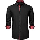 HISDERN Mens Dress Shirts Long Sleeve Button Down Casual Shirts for Men Inner Contrast Formal Business Tuxedo Wedding Shirt
