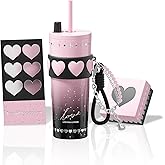 Sidagar 24 oz Stainless Steel Tumbler with Lid and Straw, Insulated Coffee Mug, Leak Proof, Portable Iced Travel Water Bottle, Reusable Thermal Coffee Cup Gift for Women, Pink