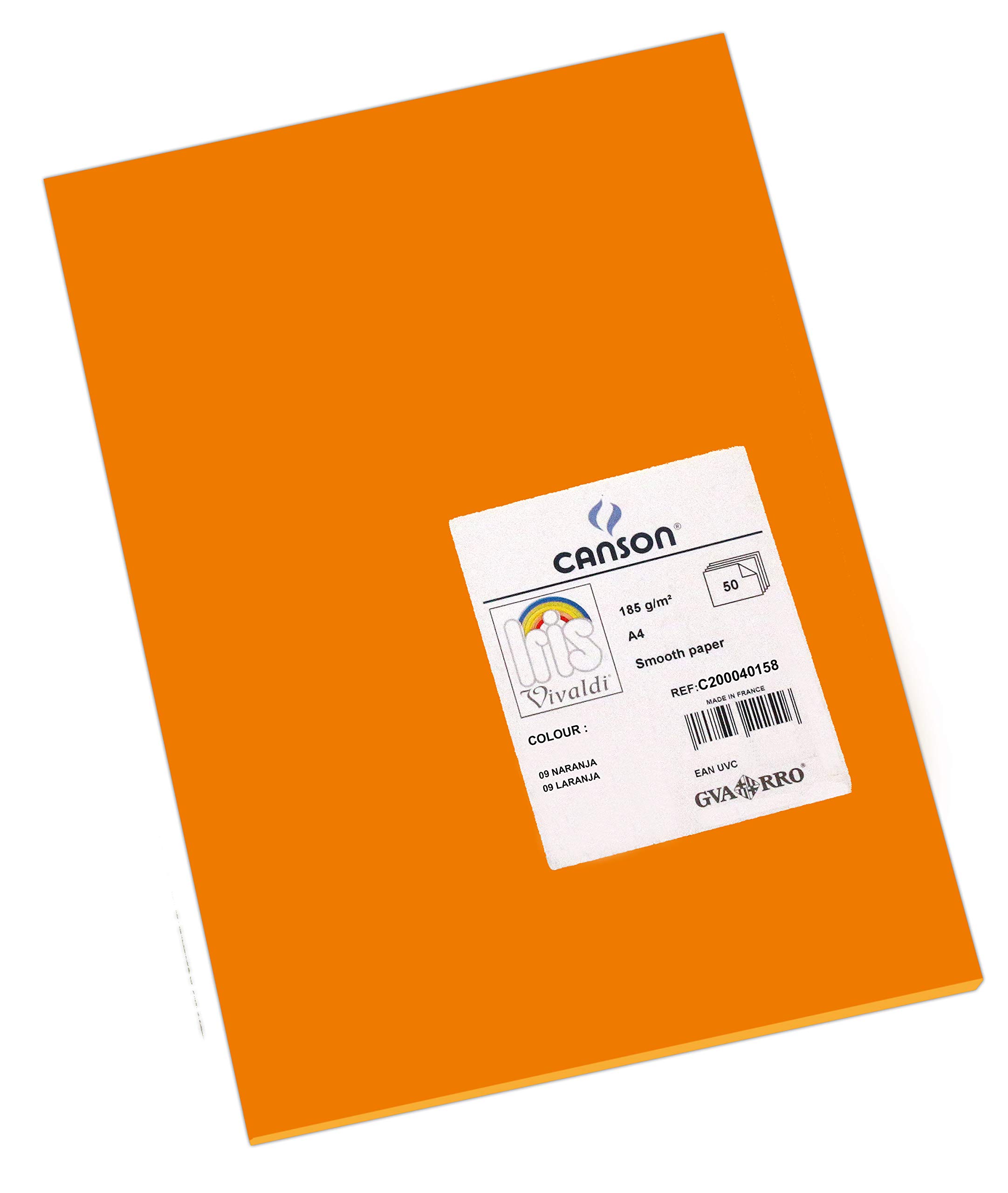 Canson Iris Vivaldi A4 185 GSM Smooth Colour Paper - Orange (Pack of 50 Sheets)