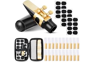Treela 49 Pcs Alto Saxophone Replacement Kit Includes 1 Gold Sax Ligature 1 Mouthpiece 1 Plastic Cap 21 Sax 2.5 Reeds 24 Mouthpiece Pads 1 EVA Storage Case for Alto Saxophone Parts and Accessories