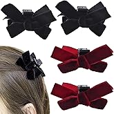 4 PACK Mini Velvet Hair Bow Clips Black Red Bow Hair Claw Clip No Slip Bow Jaw Clips Bows Hair Barrettes Accessories for Women