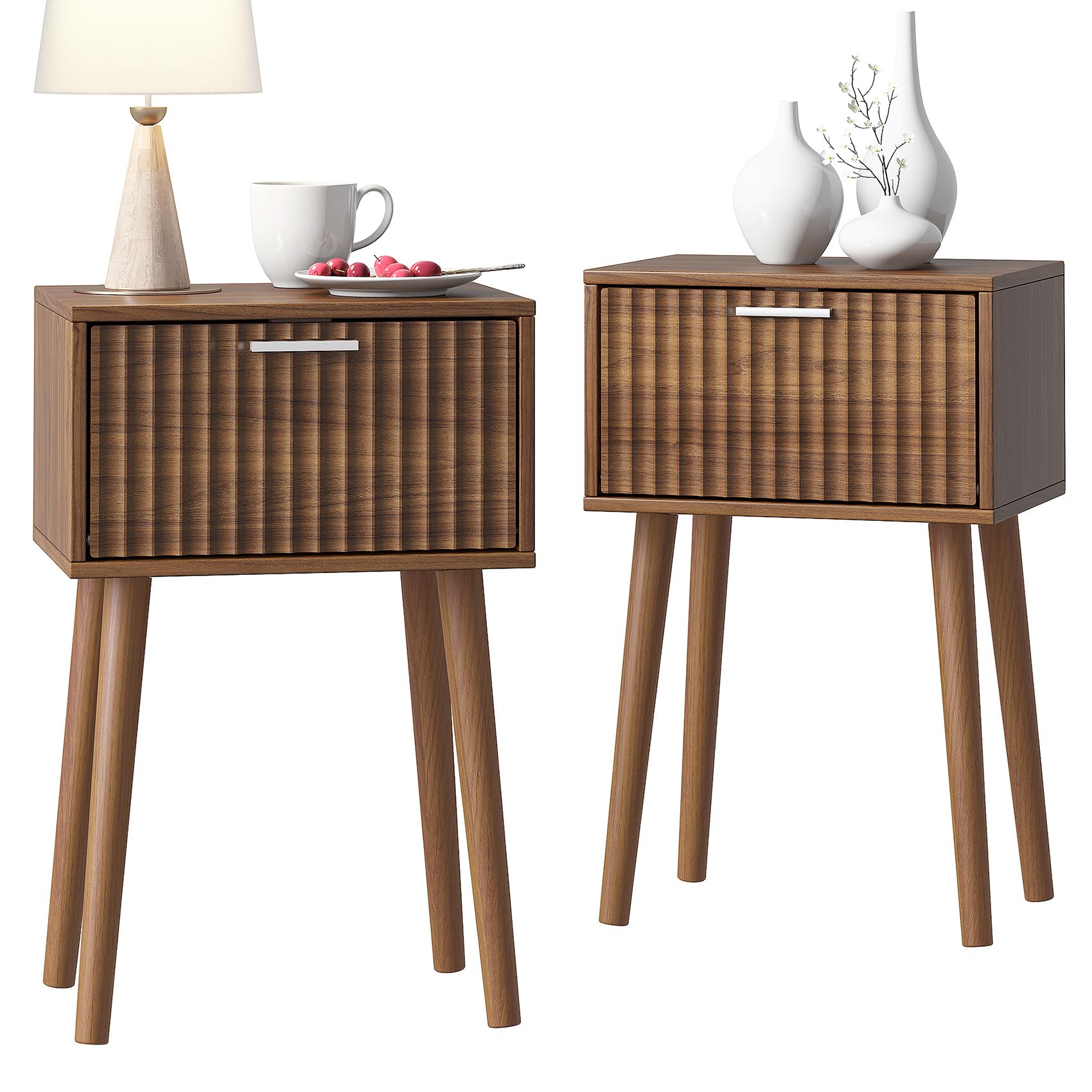 Photo 1 of (ONE ONLY)
LAATOOREE Nightstands , Small Fluted Side Table, Bedside Table with Solid Wood Feet; Modern Mid-Century End Table for Bedroom, Small Space