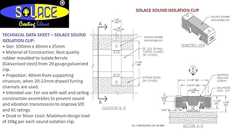 Solace Sound Isolation Clip For Floating Wall Ceiling 10 Pcs