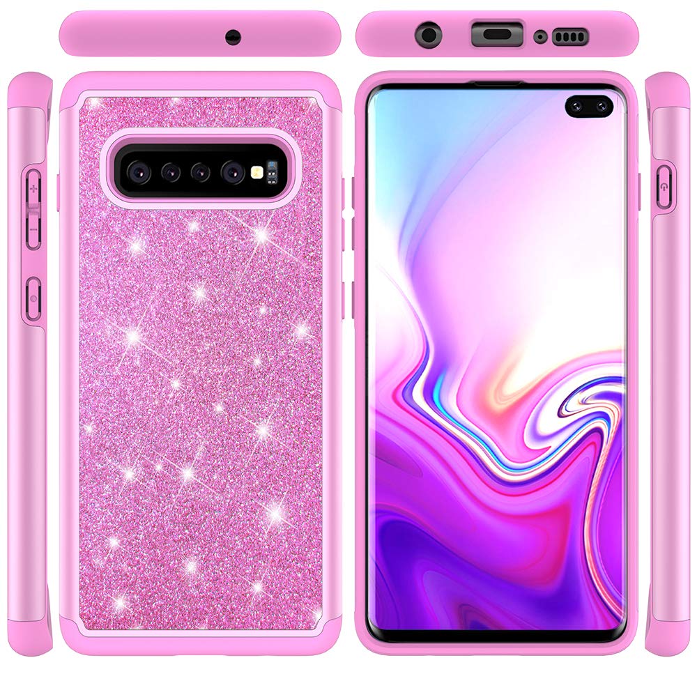 MIITUUELE Galaxy S10 Case, Glitter Case Sparkle Bling, Shining Heavy Duty Protection Dual Layer Hybrid Protective Armor Hard Cover Girls Women Cute Case for Samsung Galaxy S10 (Rose Red)