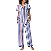 Tommy Bahama - Women's Pajama Set, Short Sleeve Notch Collar Button Down Top with Long Pants for Sleep or Lounge