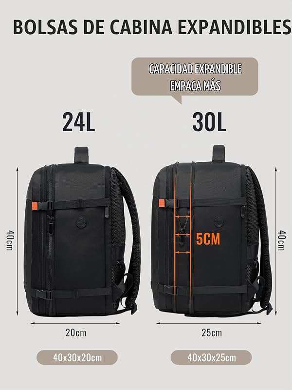 Mochila 40x30x20 para Ryanair expande para 40x30x25