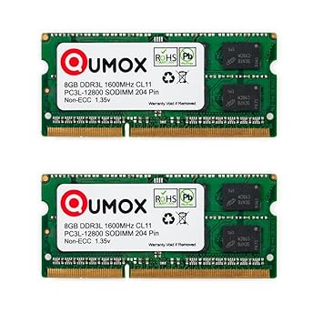 QUMOX 16 GB (2X 8 GB) 204 pin DDR3L-1600 SO-DIMM (1600Mhz, PC3L-12800S, CL11, 1.35V, Low Voltage)