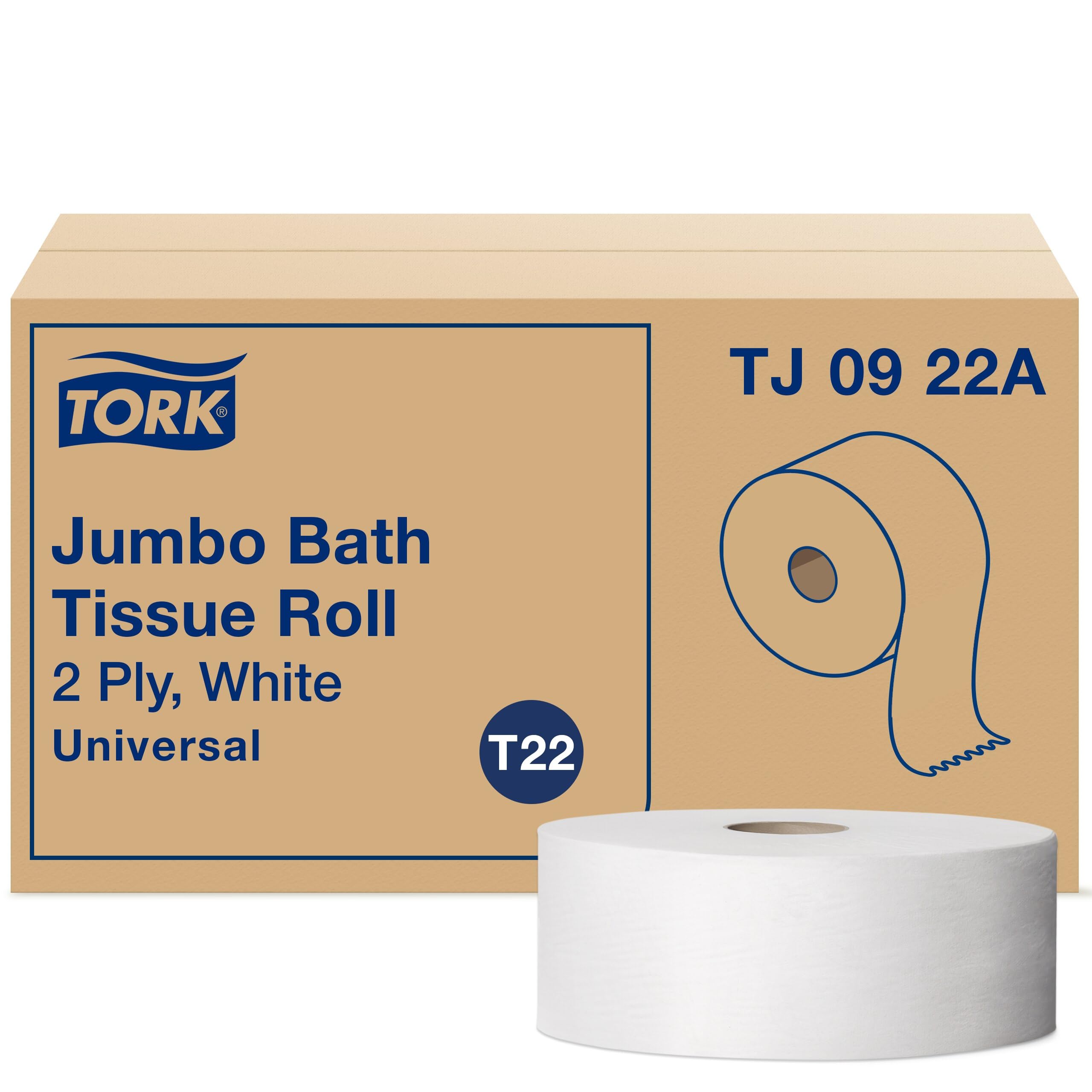 Photo 1 of Tork Jumbo Toilet Paper Roll White T22, Universal, 2-ply, 12 x 1000', TJ0922A