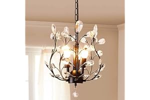 Ganeed Vintage K9 Clear Crystal Chandeliers,Ceiling Lighting,Pendant Lighting Flush Mounted Fixture with 3 Light for Living Room Dinning Room Restaurant Porch Hallway (Black)