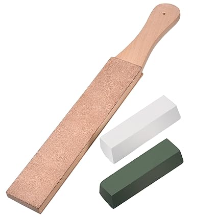 3 Stück Leder Abziehsteine Set, Leder Paddel Streichriemen Doppelseitiger Streichblock mit Weißen Grünen Polierpaste Polier B