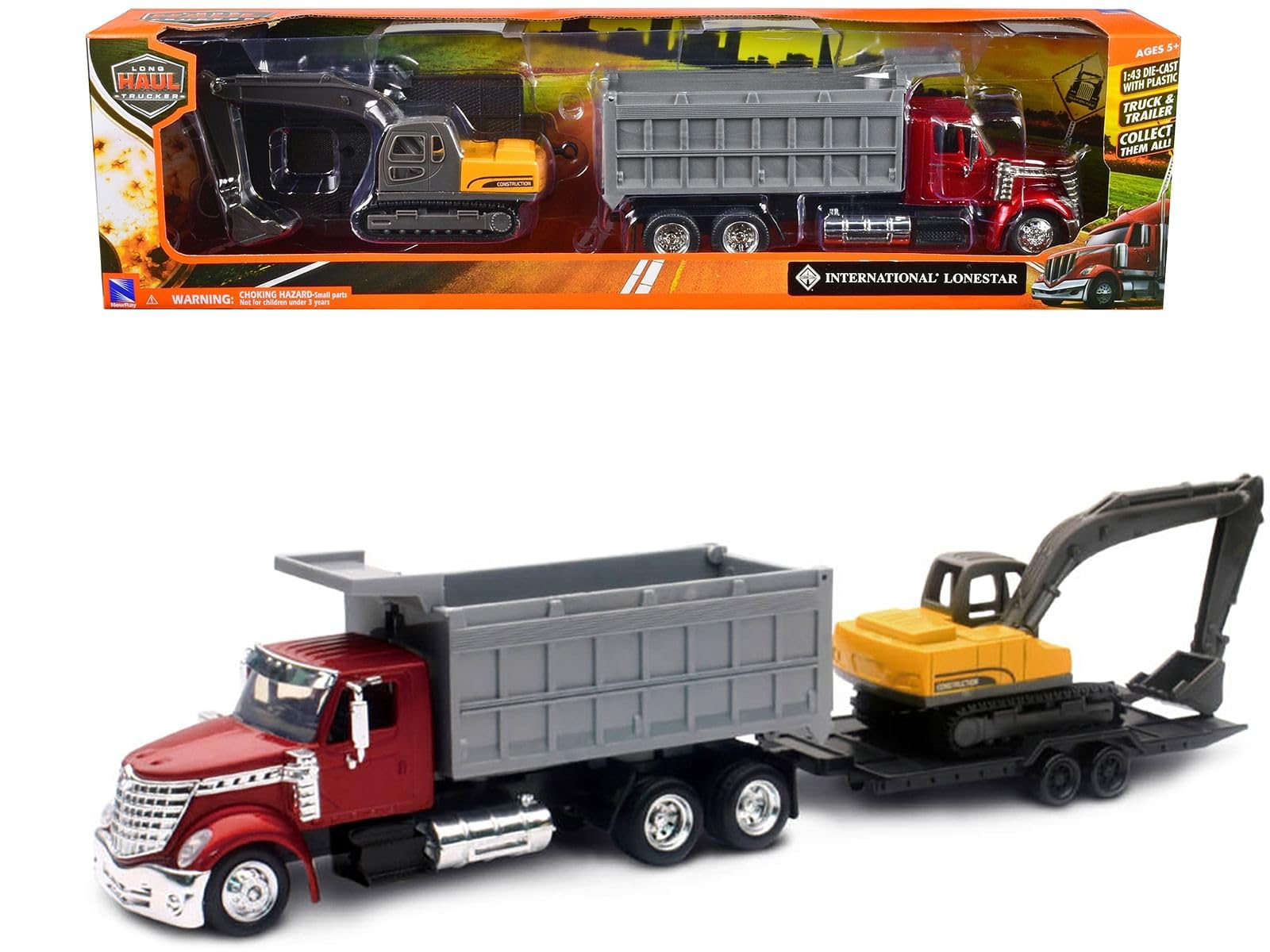 Photo 1 of New Ray Toys International Lonestar, Dump Truck w/Excavator 1:43 Scale 18" DIECAST 16623 RED