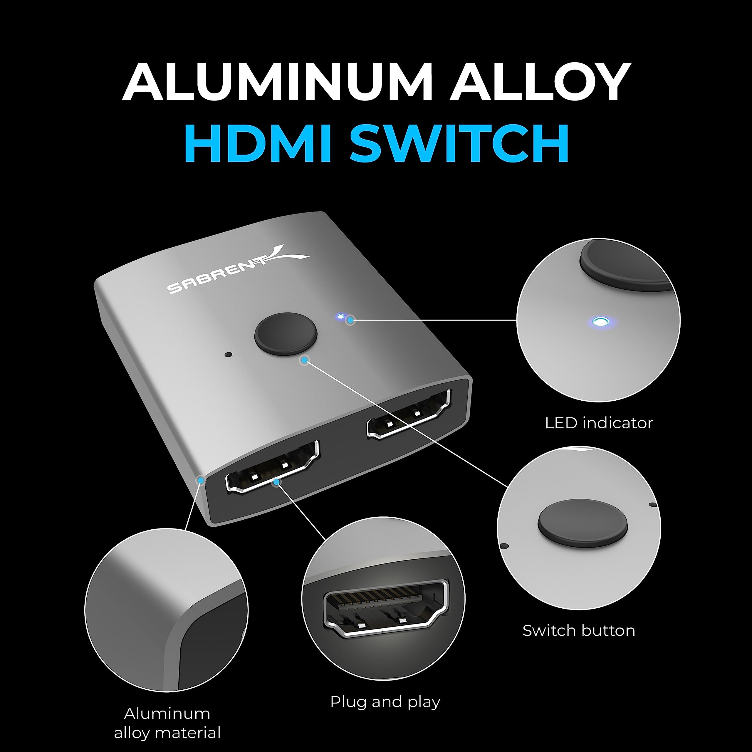 SABRENT HDMI Switch 2 in 1 Out or 1 in 2 Out, 4K@60Hz Bidirectional HDMI Switcher, Supports HDR 3D Dolby, No External Power, Compatible with Laptop PC Xbox PS5 PS4 Projector Monitor TV (DA-HSW2)