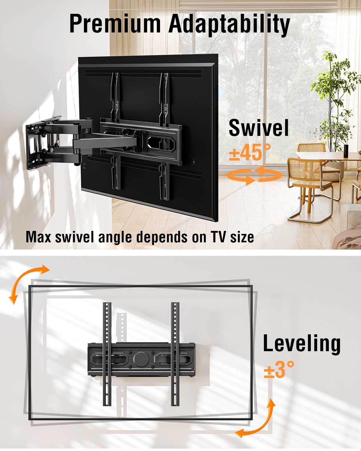 EconoMe TV Wall Mount for Most 26-70 inch tvs, Full Motion TV Mount Swivel and Tilt, Wall Mount Bracket Max VESA 400x400mm, Holds up to 99 lbs, Fits 12” 16