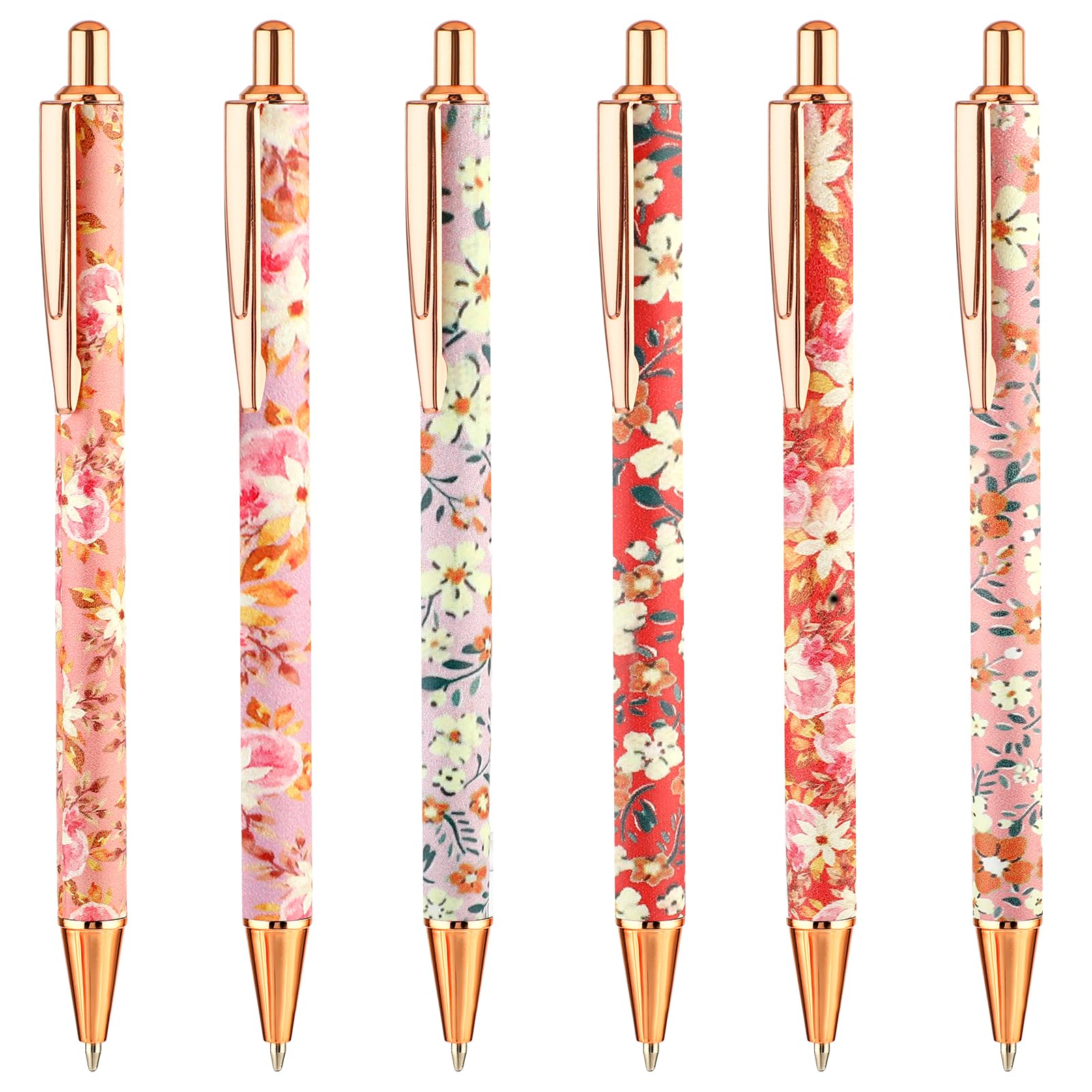 TIESOME 6pcs Floral Art Ballpoint Pens, 1.0mm Fashionable Retractable Ballpoint Pen Black Ballpoint Personalized Pens, Suitable for Women, Colleagues, Teachers, Students Gifts(color1)