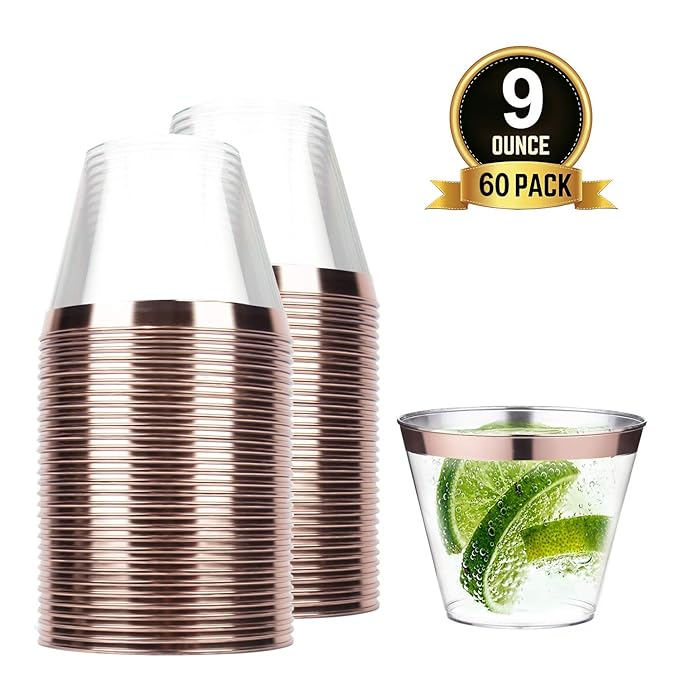 TOROTON 60 Stück Einweg Kunststoff-Becher, 250ml Wiederverwendbare Trinkbecher zum Ausflüge, Feiern, Hochzeiten, Picknick - R