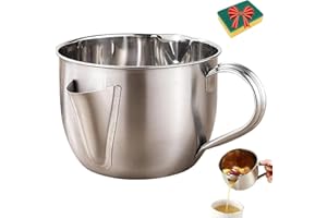 Fat Separator with Dual Spout Design, Stainless Steel Gravy Separator and Grease Strainer Cup for Broth, Soup (L)