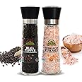 Himalayan Chef Pink Salt and Pepper Grinder Set of 2 - Adjustable Ceramic Himalayan Salt Grinder & Pepper Grinder - Tall Glass Salt and Pepper Shakers - Pepper Mill & Salt Mill, Large (5351AX2)