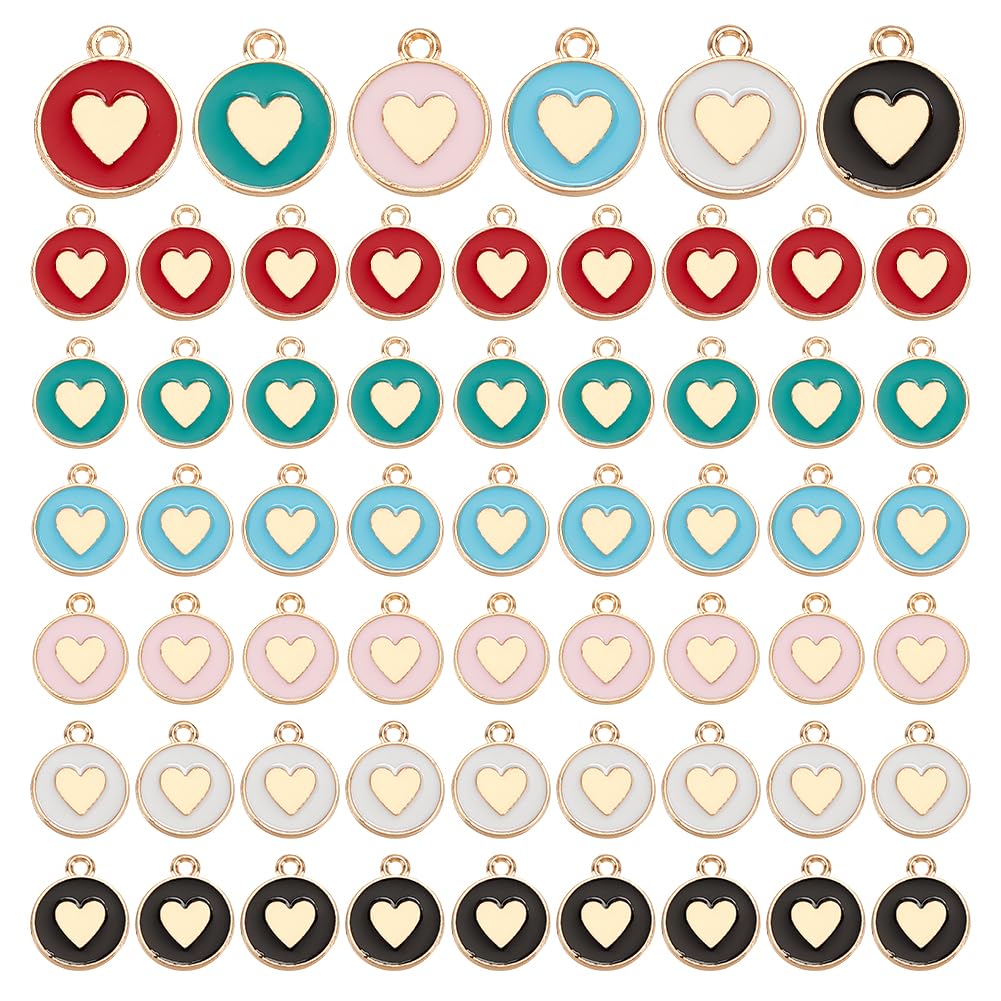 PH PandaHall 120pcs Heart Enamel Charms, 6 Colors Love Heart Enamel Pendant 13x16mm Colorful Charms Flat Round Pendant with Loop Ring for Mother's Day Valentines Necklace Bracelet Earrings Making