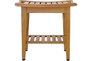 Spateak Kasa Solid Teak Indoor Outdoor Shower/Bath/Spa Stool Bench with Bottom Shelf, Fully Assembled, DB-916