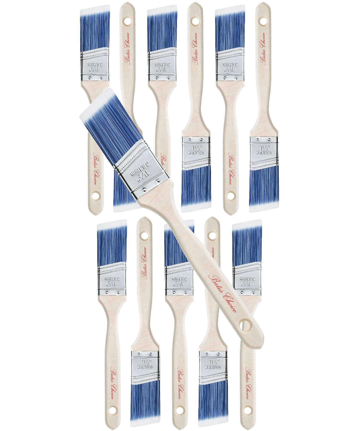 Photo 1 of Bates Angle Paint Brushes - 1.5-Inch, 12 Pack, Treated Wood Handles for Walls, Furniture & Stain