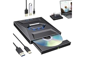 7-in-1 External USB DVD Drive & Blu-Ray Player, Retro Laptop Cd DVD Player USB C 3.0 Portable Cd Burner, External Blueray Dri