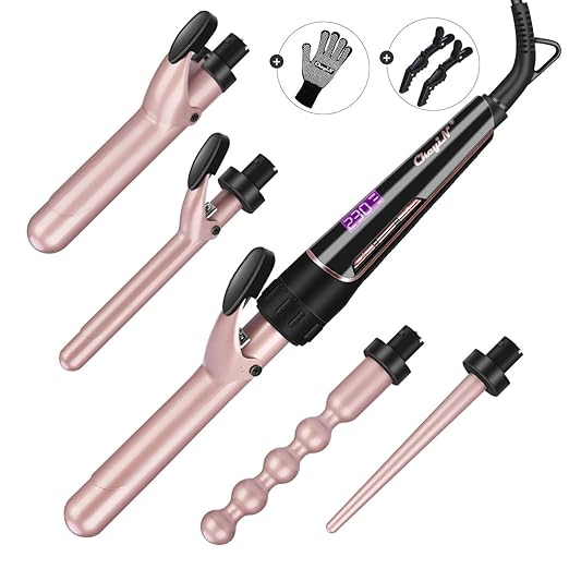 5 in 1 Lockenwickler, CkeyiN Lockenstab Set mit austauschbaren Fässern und hitzebeständigem Handschuh