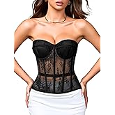ChiaoLezhee Sexy Lace Corset, Sheer Mesh Push-Up Underwire Bustier Shapewear, Party Outfits for Women 00-18
