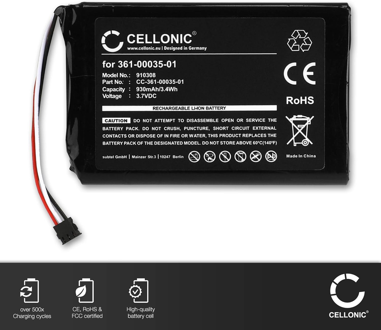 CELLONIC, battery sat nav compatible with Garmin nüvi 2360LT, nüvi 2495LMT, nüvi 2595LMT (930mAh - Image 4