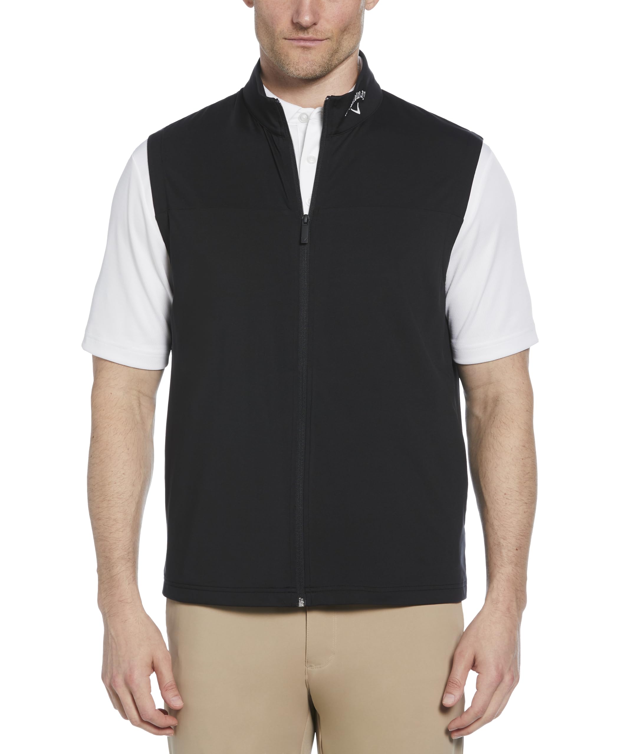Callaway Men’s Swing Tech Full Zip Golf Outerwear Vest, With Aquapel Technology, Lightweight Breathable Recycled Stretch Fabric, Caviar, 4X-Large Tall