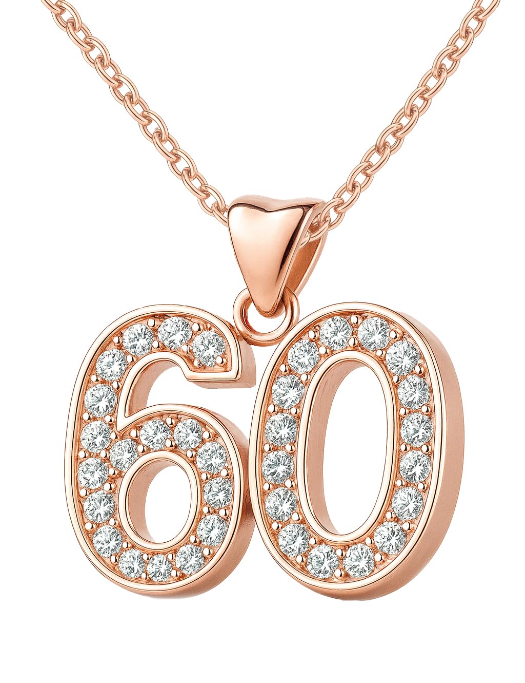 Charmbar 60th Necklace Pendant & Chain Rose Gold Elegantly plated over 925 Sterling Silver and decorated with Sparkling Clear Crystals 60 Birthday Women Her Girls - Gift box