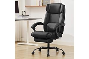 BOWTHY Executive Office Chair with Footrest,Thick Leather Office Chair with Lumbar Support,90-155°Adjustable Reclining Office Chair,Ergonomic Computer Desk Chair Comfy for Home Office(Black)