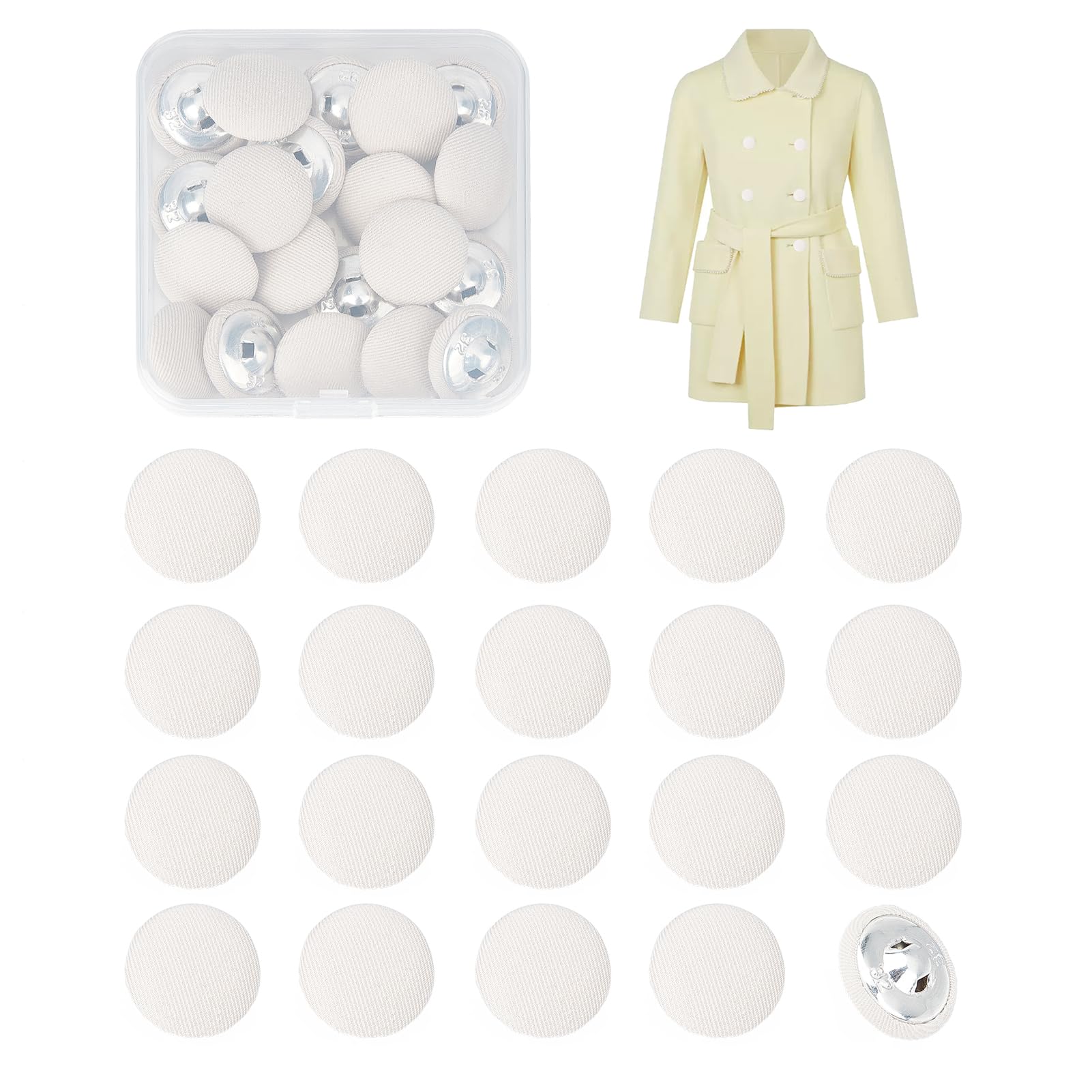 NICENEEDED 20 Pcs 20mm Fabric Cloth Covered Button, Beige Flatback Fabric Covered Round Buttons, Metal Shank Button Tuxedo Covered Buttons Smooth Satin Buttons for Sewing DIY Crafts Making Supplies