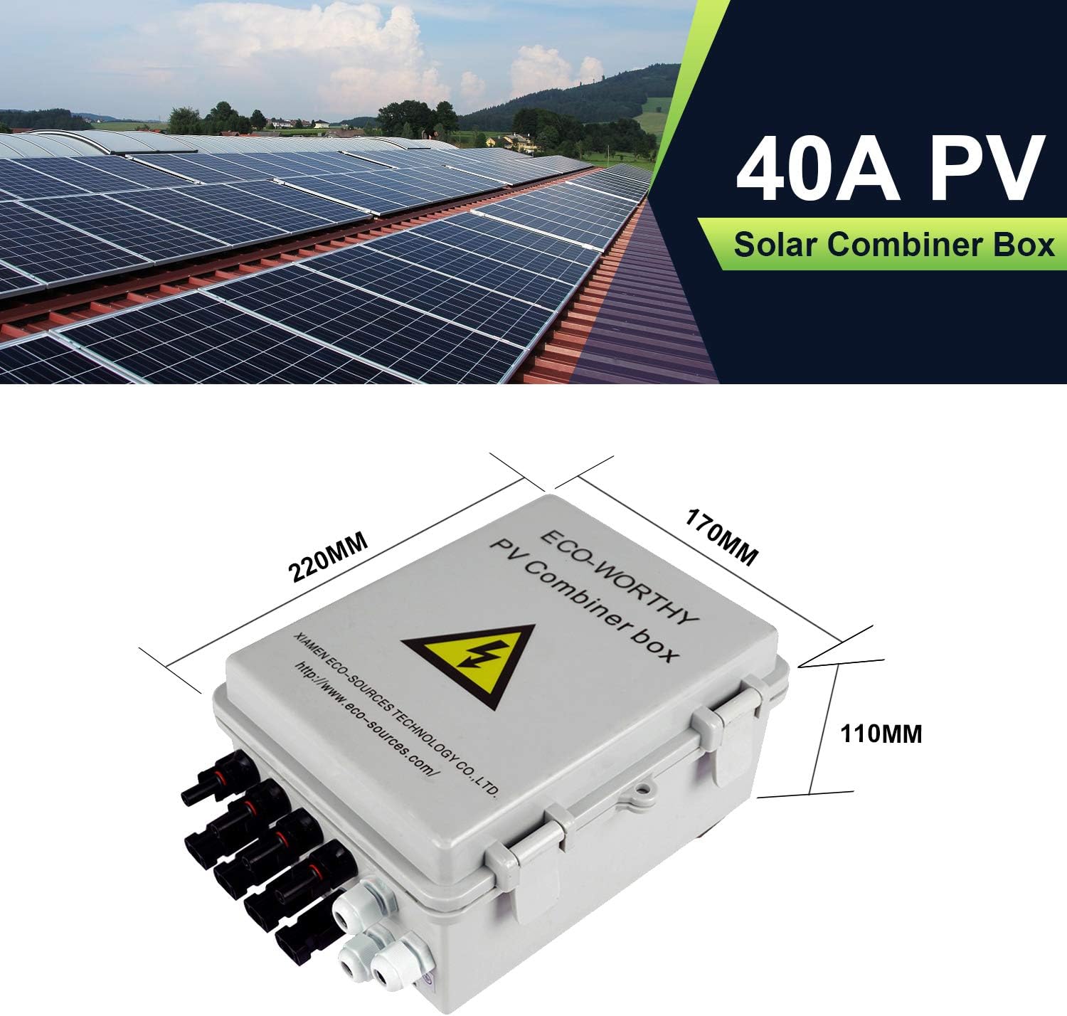 ECO LLC 4 String PV Combiner Box with Lighting Arrester, 10A Rated Current, Universal Solar Panel Connectors, Grounding Bus-Bar Ideal For Off-grid Solar System : Garden & Outdoor