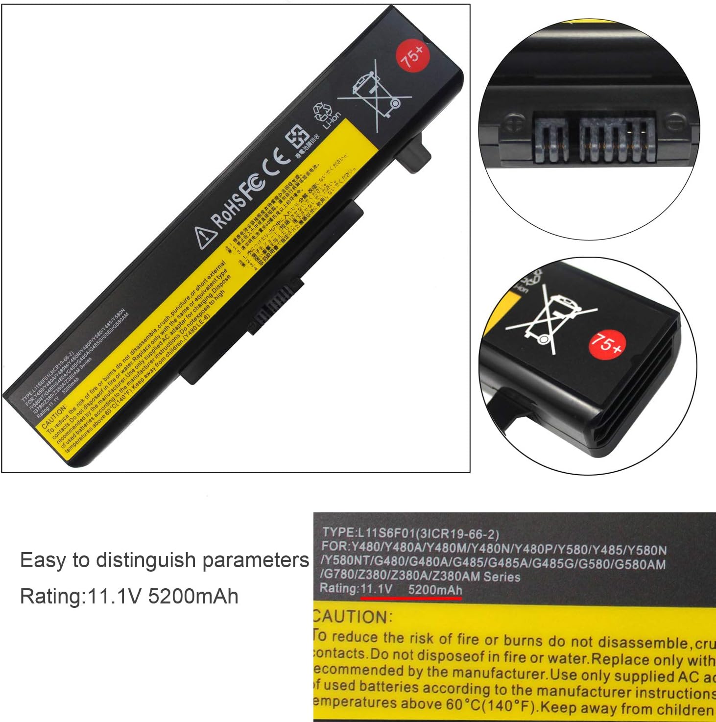 Amazon Com 50mah L11s6y01 L11l6y01 Laptop Battery For Lenovo Ideapad Y480 Y580 G480 G580 Z380 Z480 Z580 Z585 Series L11m6y01 L116y01 L11s6f01 L11l6f01 L11p6r01 Electronics