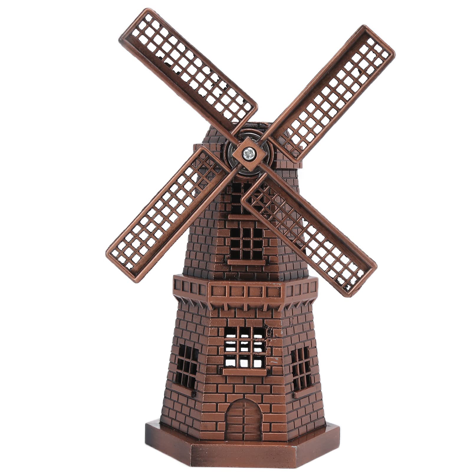 Wooden Dutch Windmill, Retro Windmill Statue, Red Bronze, Dutch Farmhouse Windmill, Table Decoration, Mini Craft Ornaments Yard, Lawn and Garden