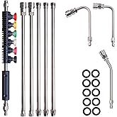 Hourleey 9 Pack Pressure Washer Extension Wand Upgrade Power Washer Lance with 6 Nozzle Tips, 30°,90°,120° Curved Rod, 1/4" Quick Connect, 4000 PSI