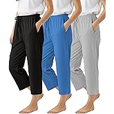 Andrew Scott Women's Capri Pajama Lounge Pants | Soft Cotton Stretch Sleep Bottoms | Drawstring & Pockets | Multi Packs