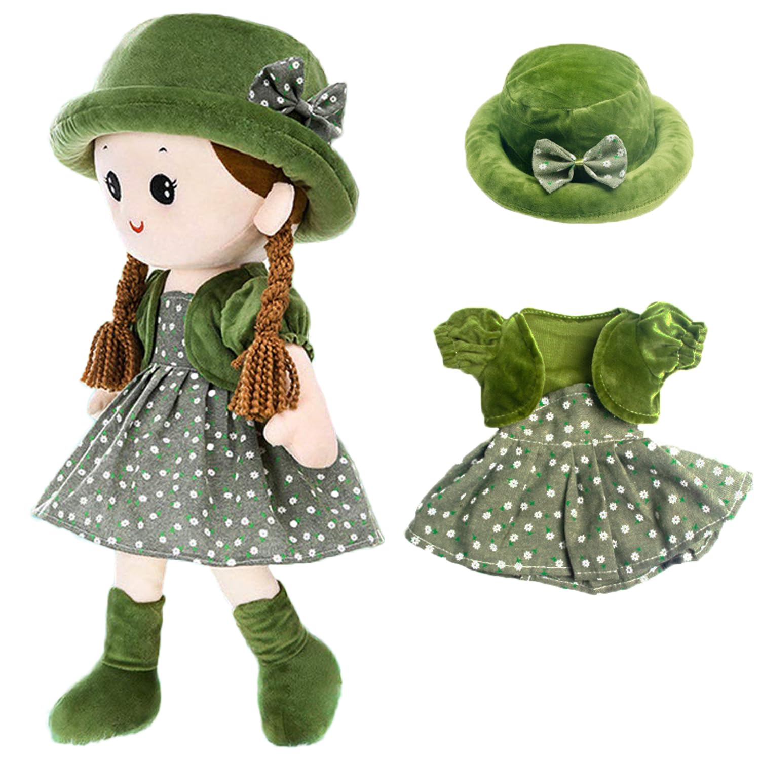 ITODA Cute Rag Doll Soft Cuddly Stuffed Toy Companion Toys Beautiful Ragdoll Princess Plush Dolls with Hat Skirt Christmas Birthday Gift 35CM