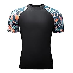 Mens Rash Guard Swim Shirts Short Sleeve UV Sun