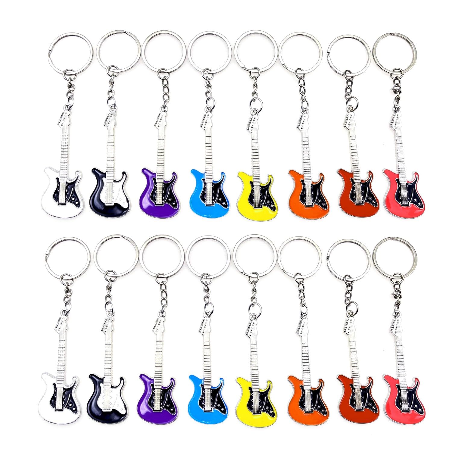 JZK 16x Metal Guitar Keyring Keychains - Guitar Themed Party Decorations & Music Festival Giveaways