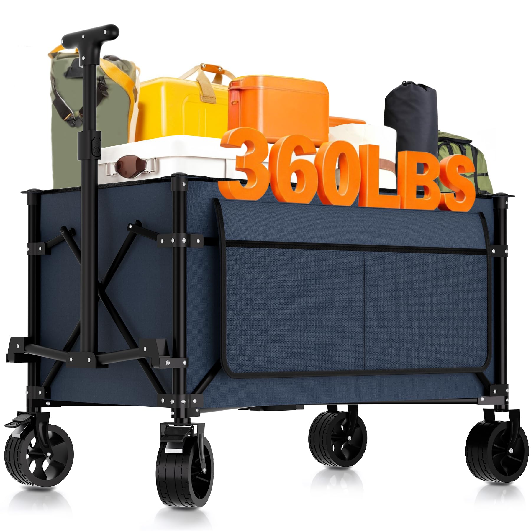 Photo 1 of Favoyard Collapsible Wagon Carts Foldable 150L & 360LBS Portable Folding Wagons with All-Terrain Wheels & Brakes Heavy Duty Outdoor Utility Cart for Beach Grocery Camping Shopping Sports Garden, Blue
