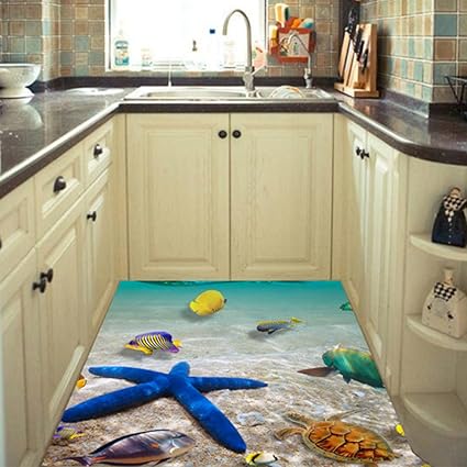 Ocamo Removable Beach Sea 3D Wall Sticker, Waterproof Starfish Floor Stickers Wall Decals for Kids Room Nursery Decor, 60x90 cm