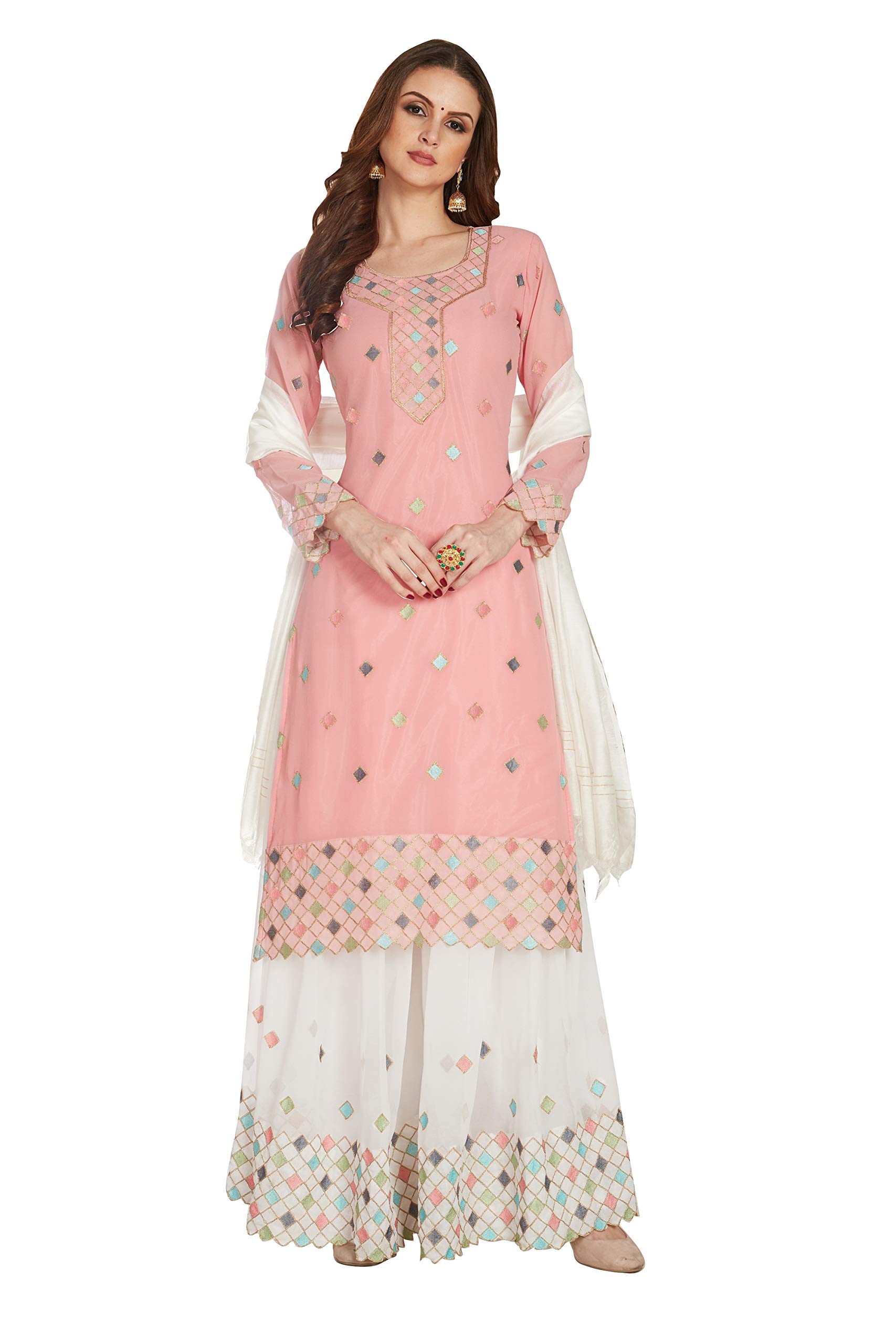 Fibreza Women Georgette Semi Stitched Salwar Suit Palazzo With