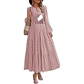 CzzzyL Nursing Fall Dresses for Women Puff Long Sleeve V Neck Tiered Wedding Guest Maxi Dress with Pockets