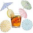 Cunhill 150 Pcs Drink Umbrellas Cocktail Picks Vertical Stripes Paper Parasol Cocktail Umbrellas Sticks with Wood Toothpicks for Summer Hawaiian Party Decoration Cupcake Toppers