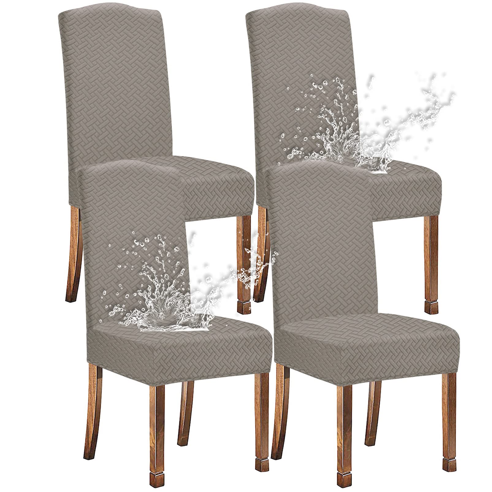 KELUINA Stretch Waterproof Twill Jacquard Dining Room Chair Covers Home Decor,Chair Covers for Dining Room Chairs Restaurant Hotel Ceremony (Taque,4 Pieces) โ image 1