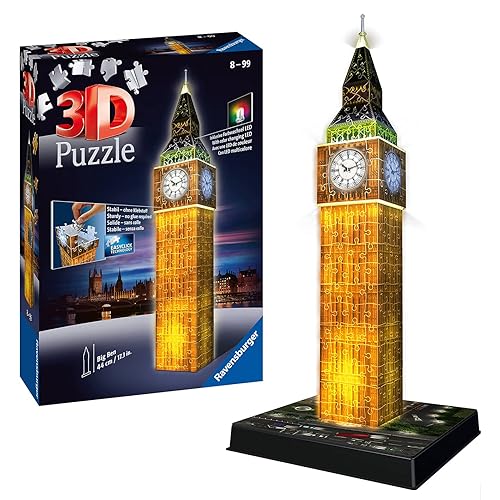 Ravensburger Big Ben 3D Jigsaw Puzzle for Adults and Kids Age 8+, Up - Night Edition with LED Lighting - 216 Pieces - No Glue Required